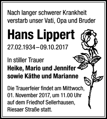 Traueranzeige von Hans Lippert von Leipziger Volkszeitung