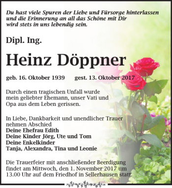 Traueranzeige von Heinz Döppner von Leipziger Volkszeitung