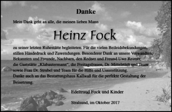 Traueranzeige von Heinz Fock von Ostsee-Zeitung