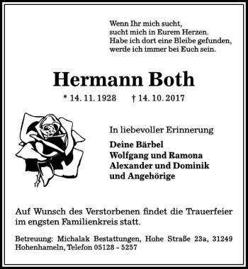 Traueranzeige von Hermann Both von Peiner Allgemeine Zeitung