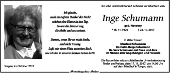 Traueranzeige von Inge Schumann von Torgauer Zeitung