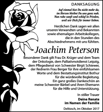 Traueranzeige von Joachim Peterson von Leipziger Volkszeitung