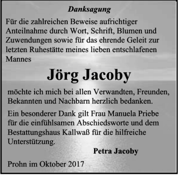 Traueranzeige von Jörg Jacoby von Ostsee-Zeitung