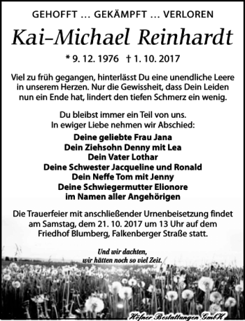 Traueranzeige von Kai-Michael Reinhardt von Torgauer Zeitung