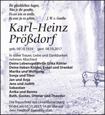 Traueranzeige von Karl-Heinz Prößdorf von Leipziger Volkszeitung