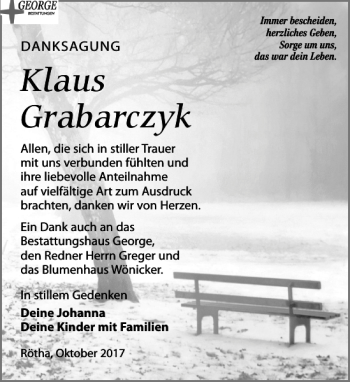 Traueranzeige von Klaus Grabarczyk von Leipziger Volkszeitung