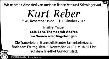 Traueranzeige von Kurt Reber von Leipziger Volkszeitung