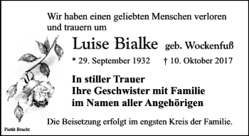 Traueranzeige von Luise Bialke von Leipziger Volkszeitung