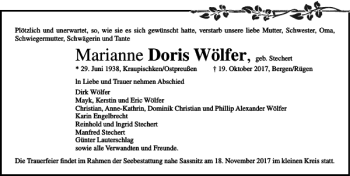 Traueranzeige von Marianne  von Ostsee-Zeitung