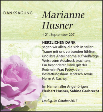 Traueranzeige von Marianne Husner von Leipziger Volkszeitung