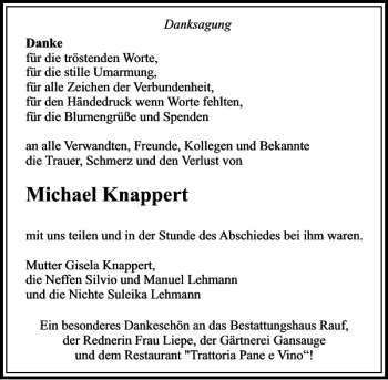 Traueranzeige von Michael Knappert von MAZ-Trauer.de