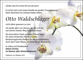 Traueranzeige von Otto Waldschläger von Leipziger Volkszeitung