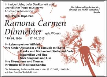 Traueranzeige von Ramona Carmen Dünnebier von Leipziger Volkszeitung