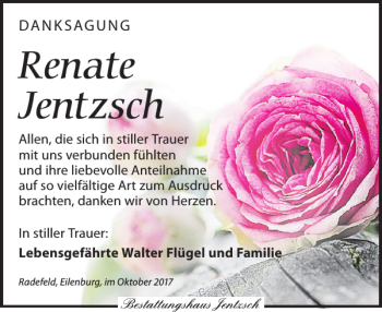 Traueranzeige von Renate Jentzsch von Leipziger Volkszeitung