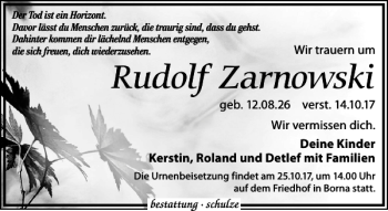 Traueranzeige von Rudolf Zarnowski von Leipziger Volkszeitung