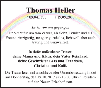 Traueranzeige von Thomas Heller von MAZ-Trauer.de