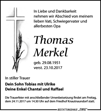 Traueranzeige von Thomas Merkel von Leipziger Volkszeitung