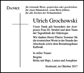 Traueranzeige von Ulrich Grochowski von Ostsee-Zeitung