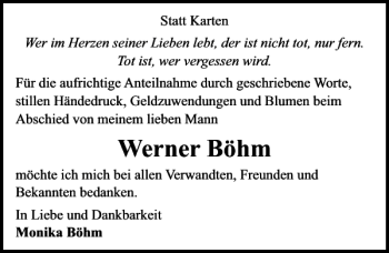 Traueranzeige von Werner Böhm von HAZ/NP