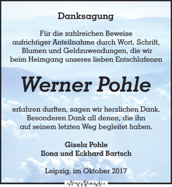 Traueranzeige von Werner Pohle von Leipziger Volkszeitung