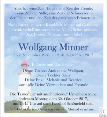 Traueranzeige von Wolfgang Minner von Leipziger Volkszeitung