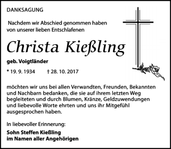 Traueranzeige von Christa Kießling von Torgauer Zeitung