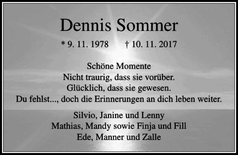 Traueranzeigen Von Dennis Sommer Trauer Anzeigen De