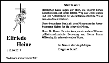 Traueranzeige von Elfriede Heine von Schaumburger Nachrichten