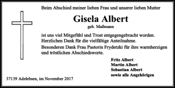 Traueranzeige von Gisela Albert von Göttinger Tageblatt