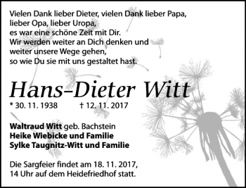 Traueranzeige von Hans-Dieter Witt von Torgauer Zeitung