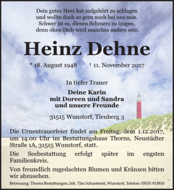 Traueranzeige von Heinz Dehne von Schaumburger Nachrichten