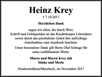 Traueranzeige von Heinz Krey von Schaumburger Nachrichten