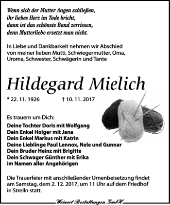Traueranzeige von Hildegard Mielich von Torgauer Zeitung