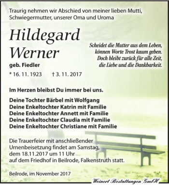 Traueranzeige von Hildegard Werner von Torgauer Zeitung