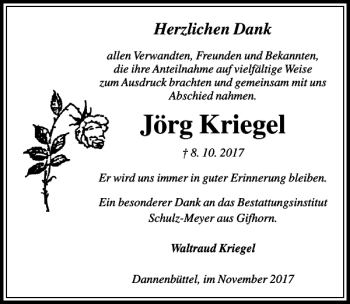 Traueranzeigen von Jörg Kriegel | trauer-anzeigen.de