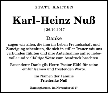 Traueranzeige von Karl-Heinz Nuß von HAZ/NP