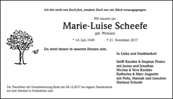 Traueranzeige von Marie-Luise Scheefe von Peiner Allgemeine Zeitung