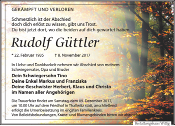 Traueranzeige von Rudolf Güttler von Torgauer Zeitung