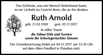 Traueranzeige von Ruth Arnold von MAZ-Trauer.de