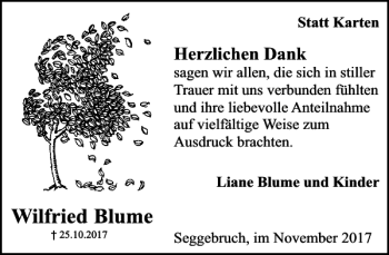 Traueranzeige von Wilfried Blume von Schaumburger Nachrichten