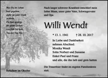 Traueranzeigen von Willi Wendt traueranzeigen.de
