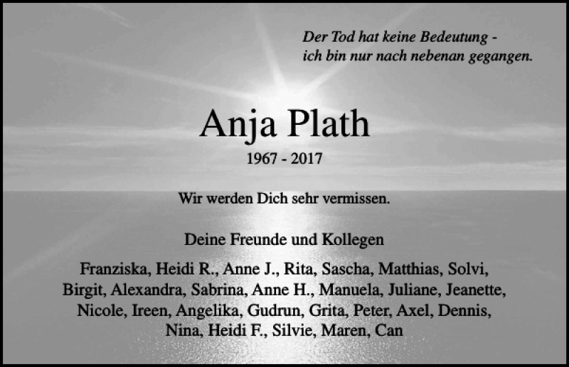  Traueranzeige für Anja Plath vom 03.12.2017 aus Lübecker Nachrichten