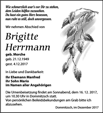 Traueranzeige von Brigitte Herrmann von Torgauer Zeitung
