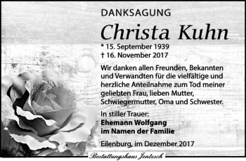 Traueranzeige von Christa Kuhn von Leipziger Volkszeitung