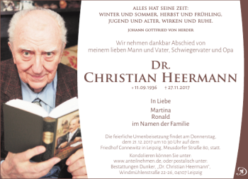 Traueranzeige von Christian Heermann von Leipziger Volkszeitung