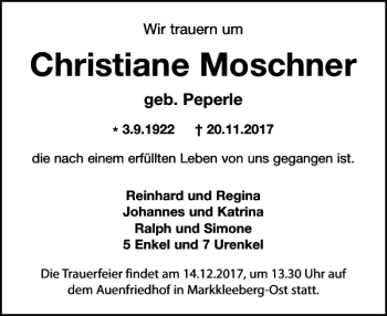 Traueranzeige von Christiane Moschner von Leipziger Volkszeitung