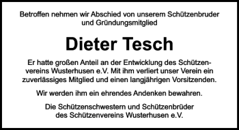 Traueranzeige von Dieter Tesch von Ostsee-Zeitung