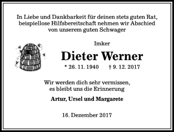 Traueranzeige von Dieter Werner von Aller Zeitung / Wolfsburger Allgemeine
