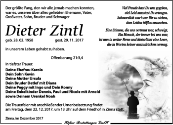 Traueranzeige von Dieter Zintl von Torgauer Zeitung
