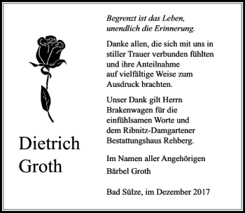 Traueranzeige von Dietrich Groth von Ostsee-Zeitung